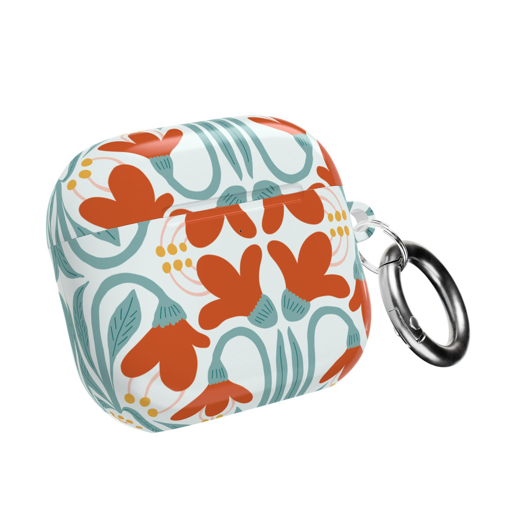 Floral Folk Art AirPod Case – Retro Orange & Teal Flower Pattern