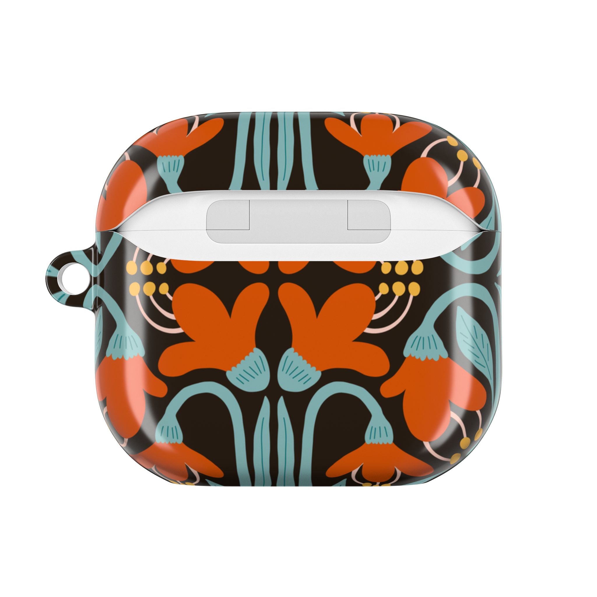 Floral Retro Pattern AirPod Case — Orange & Teal Decorative Earbud Cover
