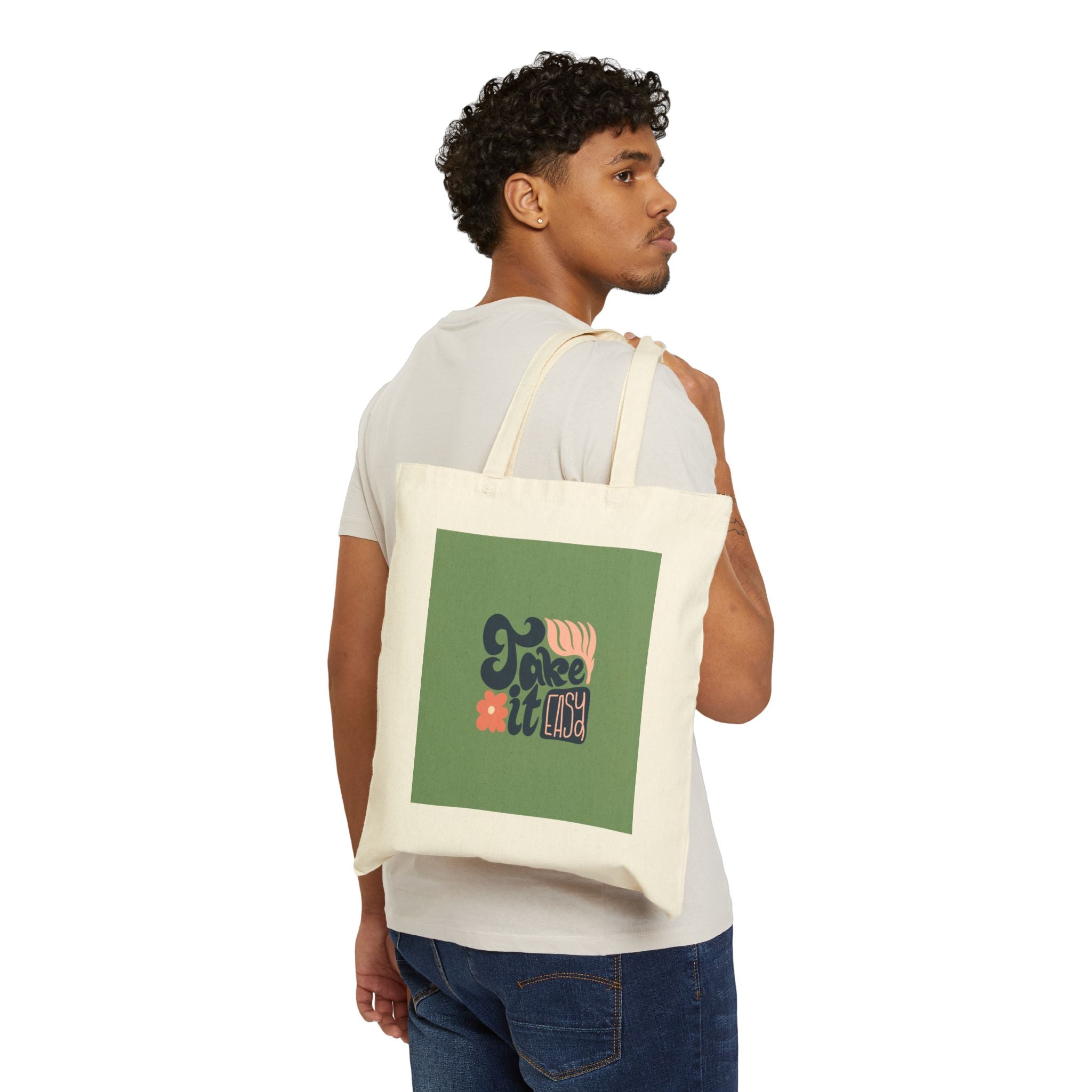 Tote Bag — 'Take It Easy' Retro Floral Canvas Tote