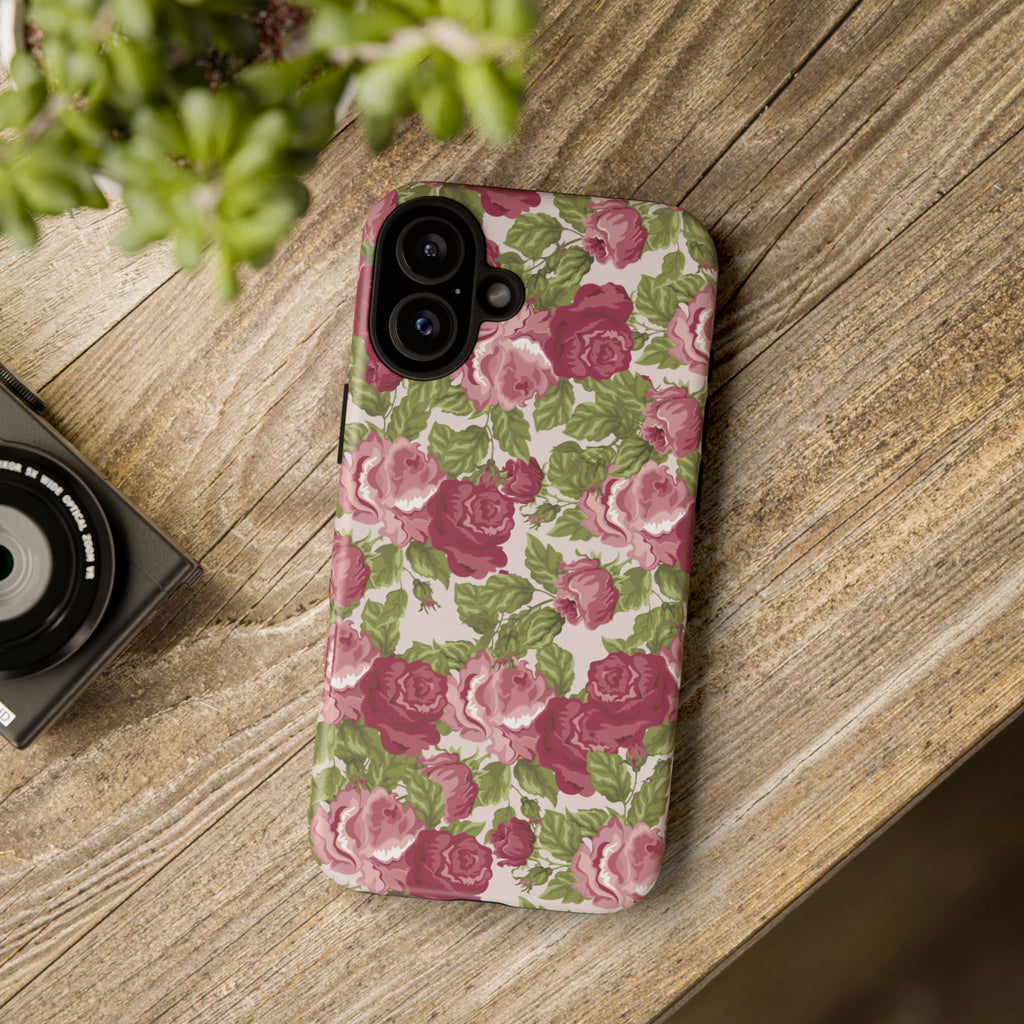 Floral Vintage Rose Tough Phone Case — Pink Garden Protective Cover