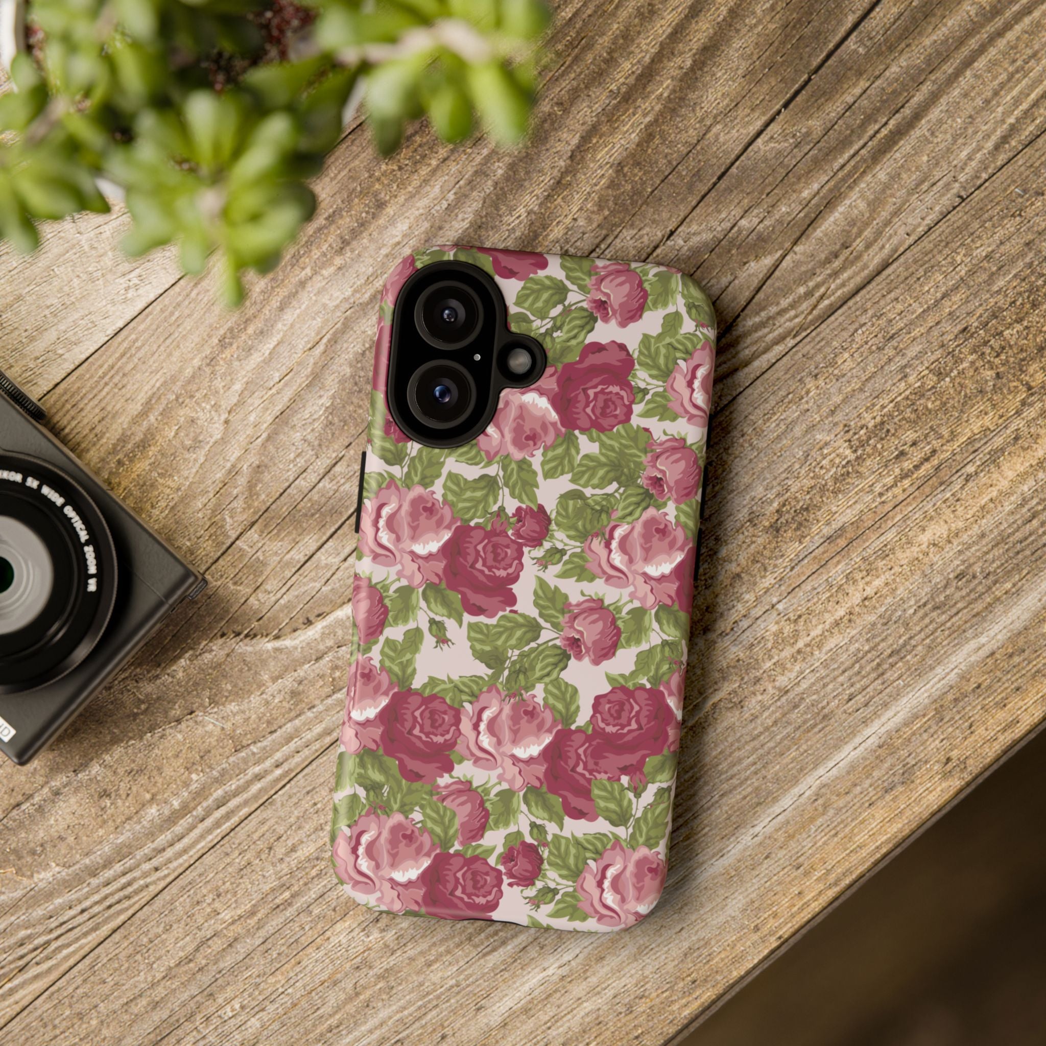 Floral Vintage Rose Tough Phone Case — Pink Garden Protective Cover