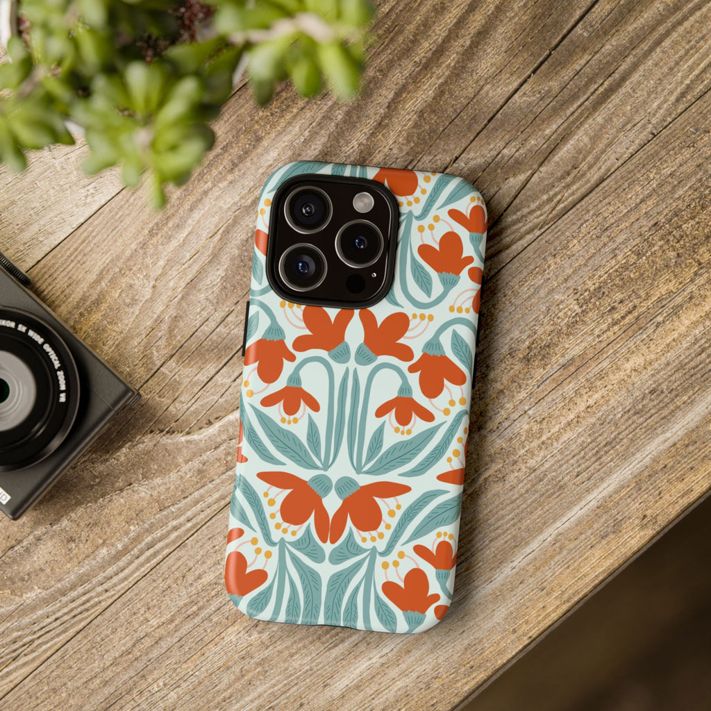 Floral Retro Phone Case – Orange Teal Vintage Blossom Tough Case