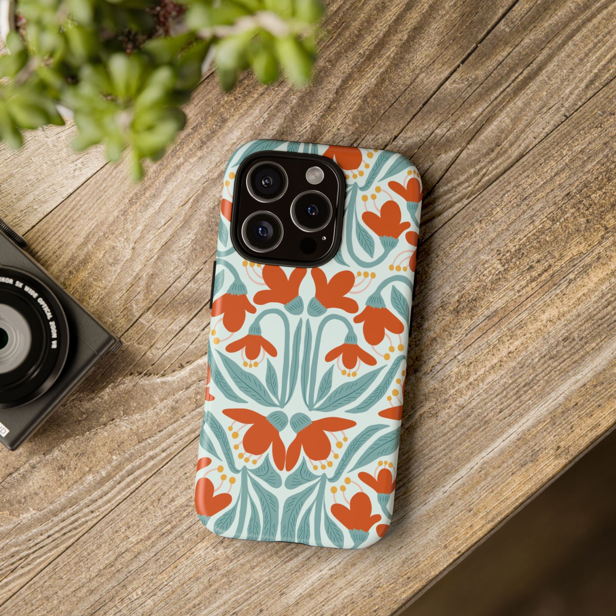 Floral Retro Phone Case – Orange Teal Vintage Blossom Tough Case
