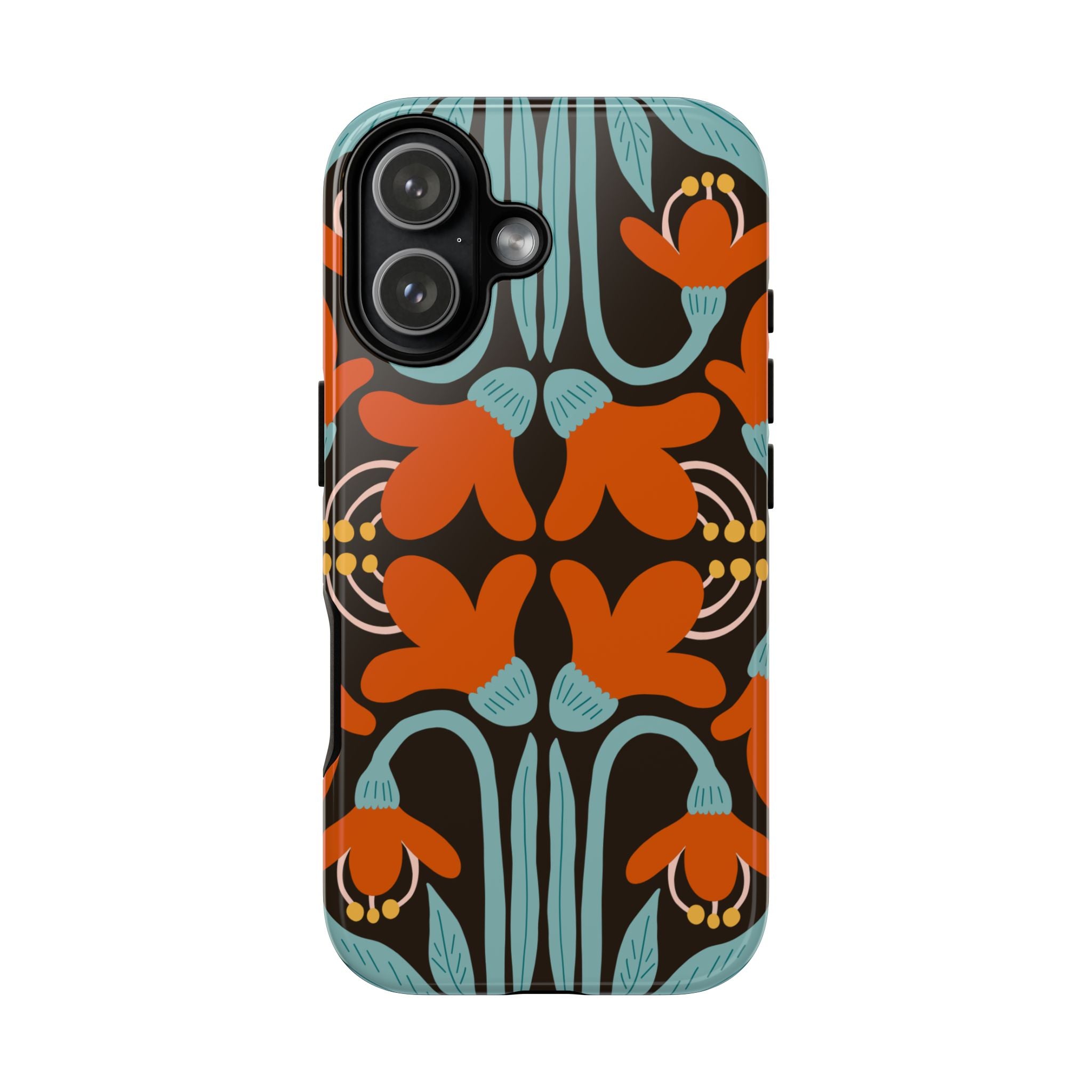 Floral Retro Tough Phone Case - Orange & Teal Pattern