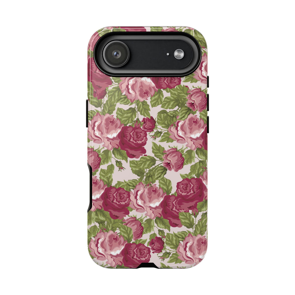 Floral Vintage Rose Tough Phone Case — Pink Garden Protective Cover