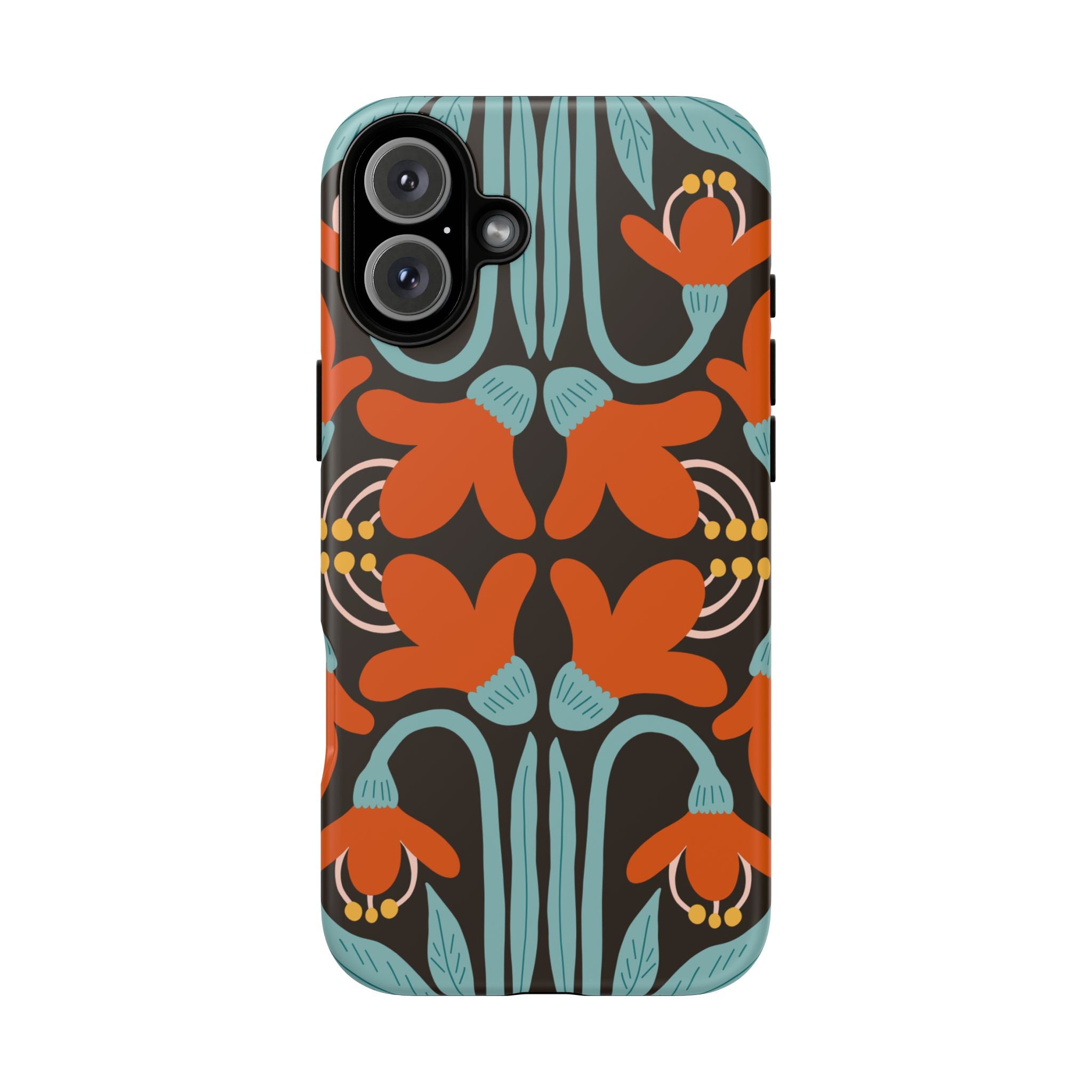 Floral Retro Tough Phone Case - Orange & Teal Pattern
