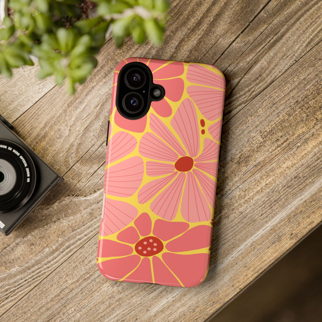 Floral Retro Phone Case – Pink & Coral Daisy Protective Cover