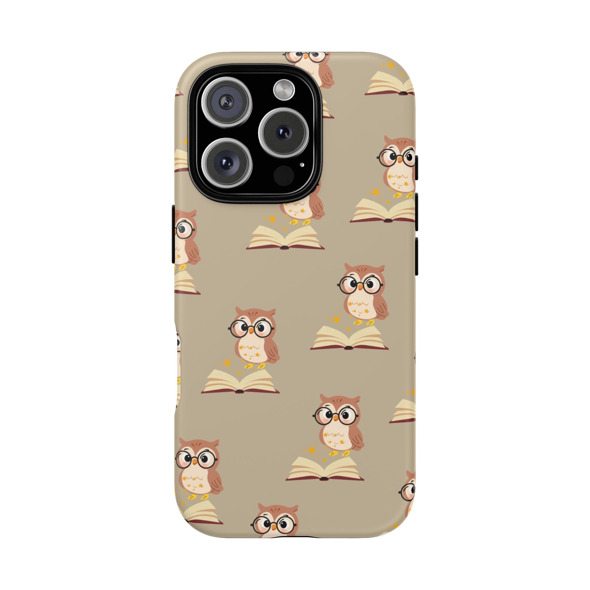 Owl & Book Pattern Tough Phone Case — Cute Study-Themed Protective Cover