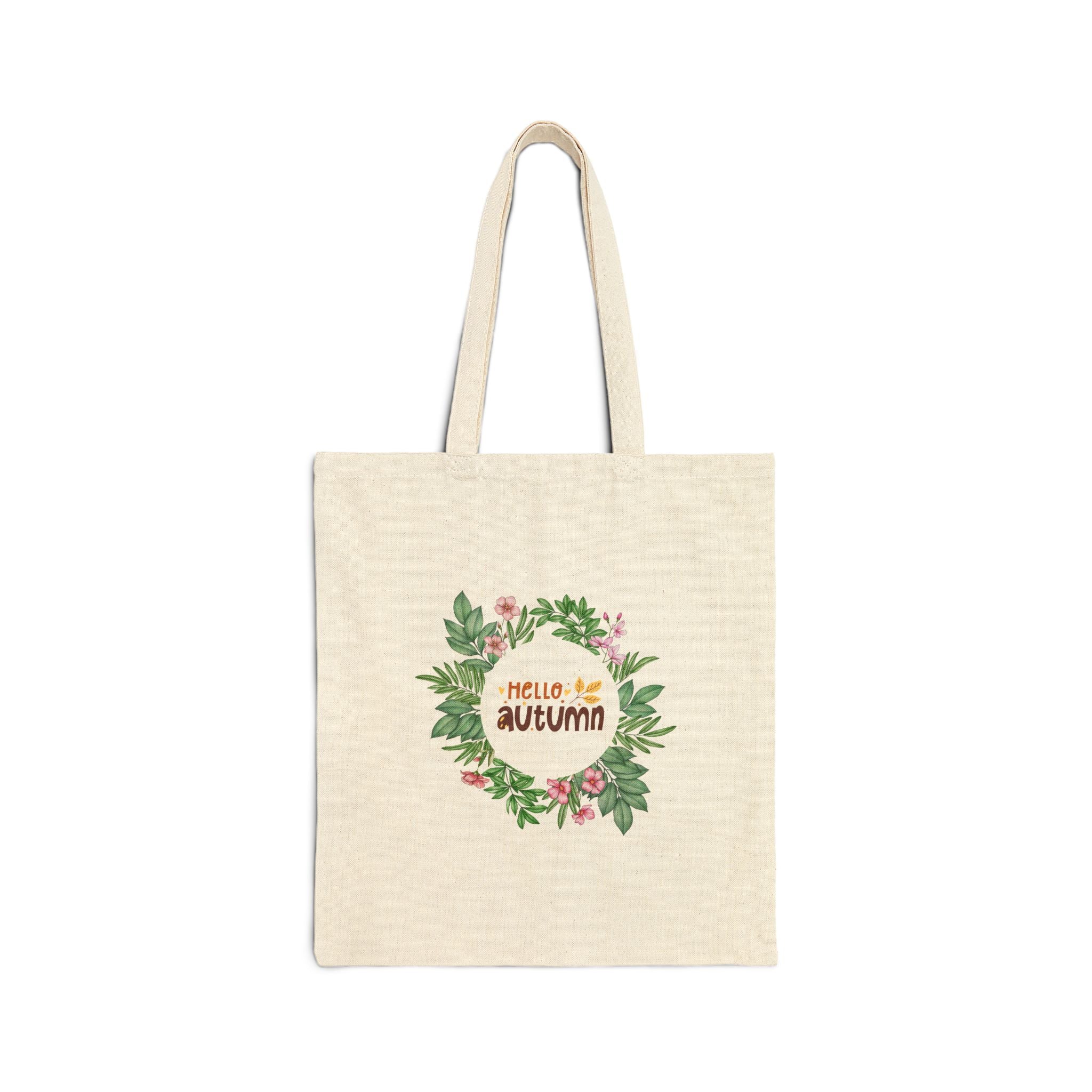 Hello Autumn Canvas Tote Bag – Floral Fall Wreath Reusable Shopper