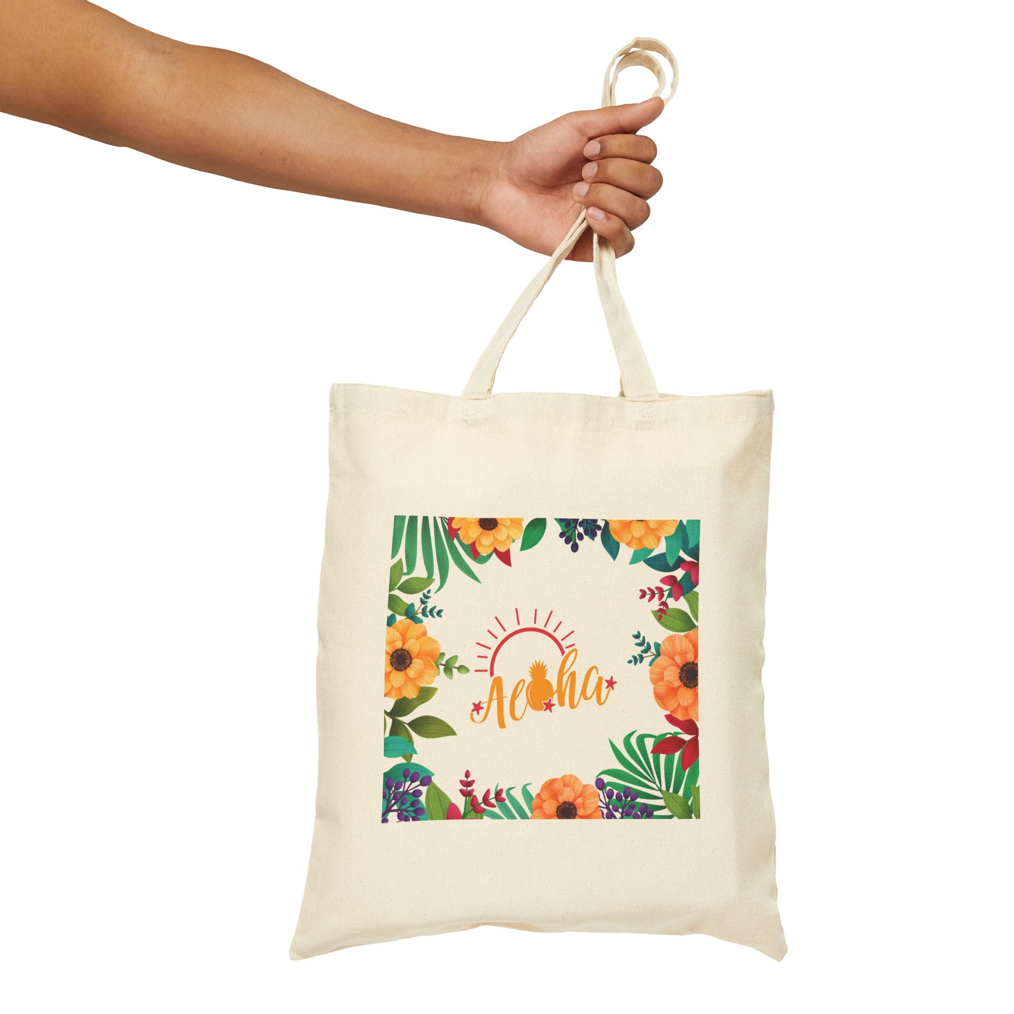 Aloha Floral Tote Bag - Canvas Beach Grocery Shopper