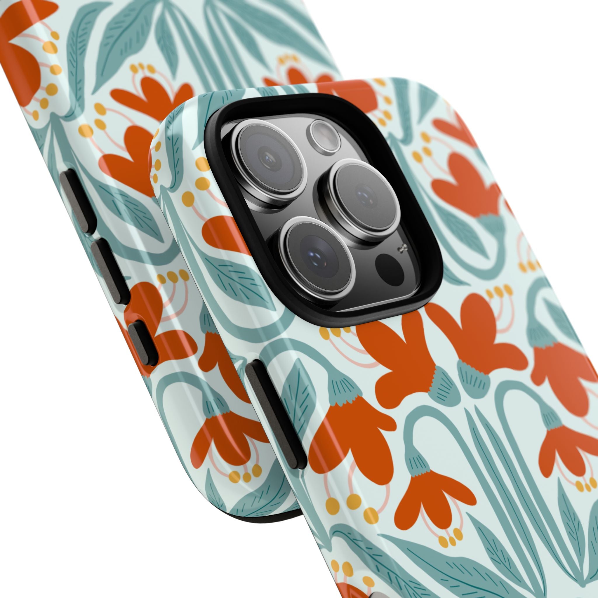 Floral Retro Phone Case – Orange Teal Vintage Blossom Tough Case