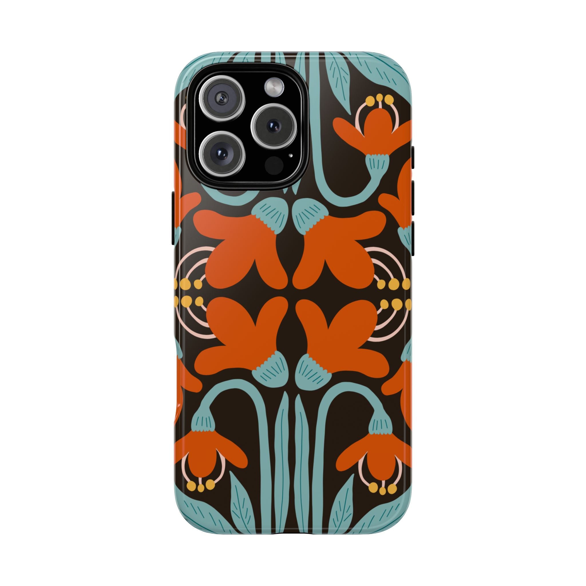 Floral Retro Tough Phone Case - Orange & Teal Pattern