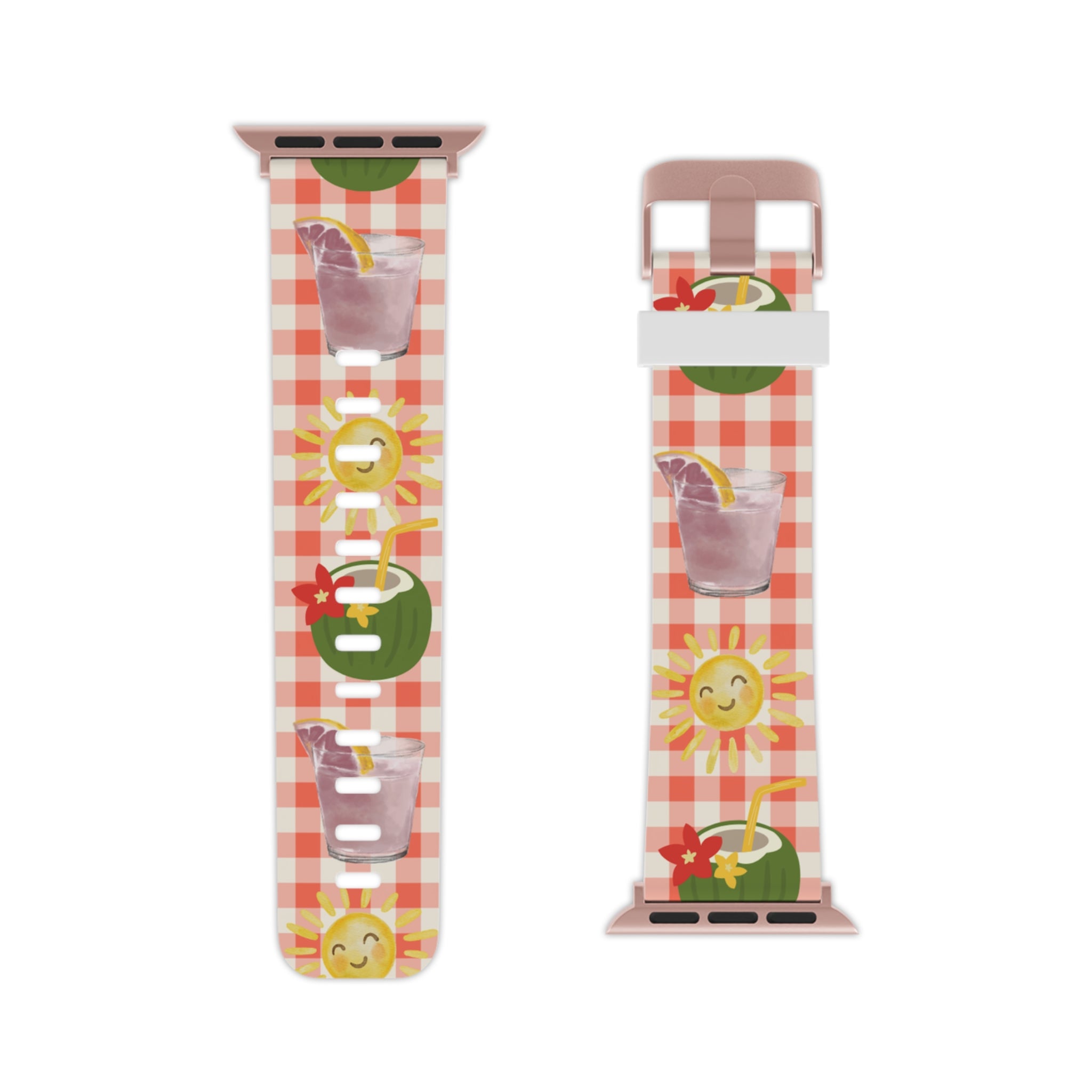 Apple Watch Band — Summer Picnic Gingham with Lemonade & Sunny Icons