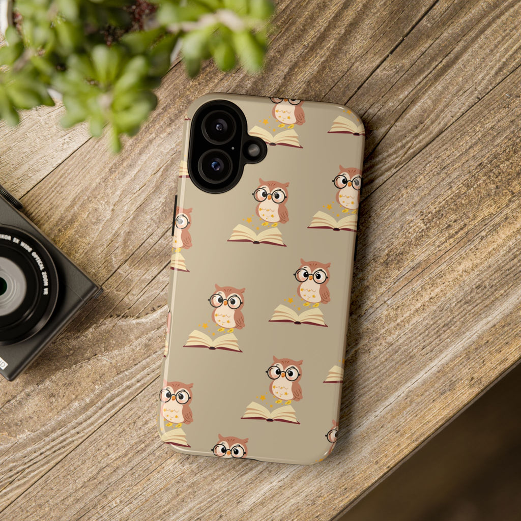 Owl & Book Pattern Tough Phone Case — Cute Study-Themed Protective Cover