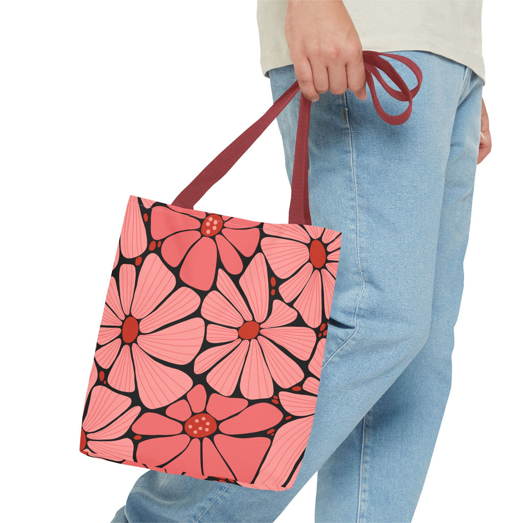 Pink Retro Floral Tote Bag - All-Over Print