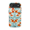Floral Retro Phone Case – Orange Teal Vintage Blossom Tough Case