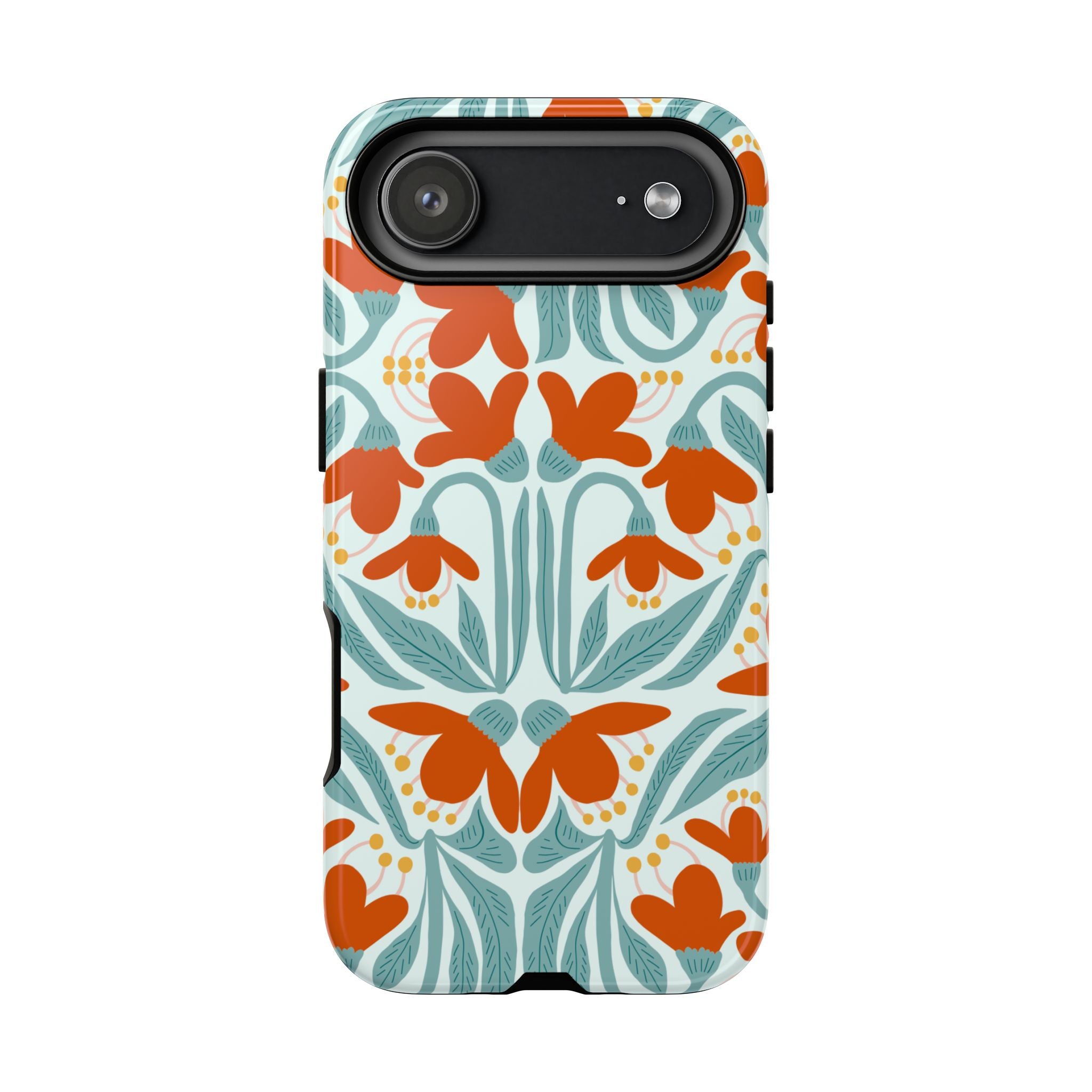 Floral Retro Phone Case – Orange Teal Vintage Blossom Tough Case