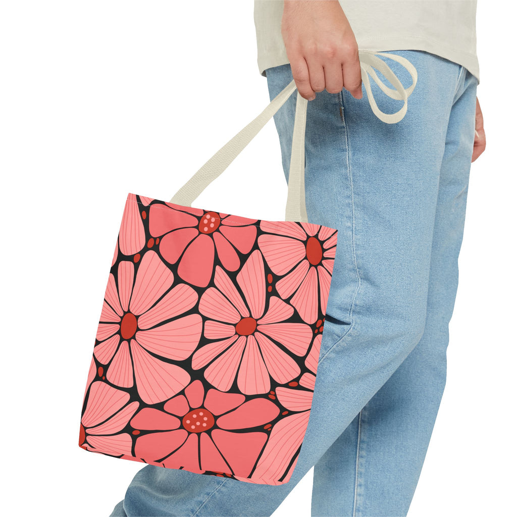 Pink Retro Floral Tote Bag - All-Over Print