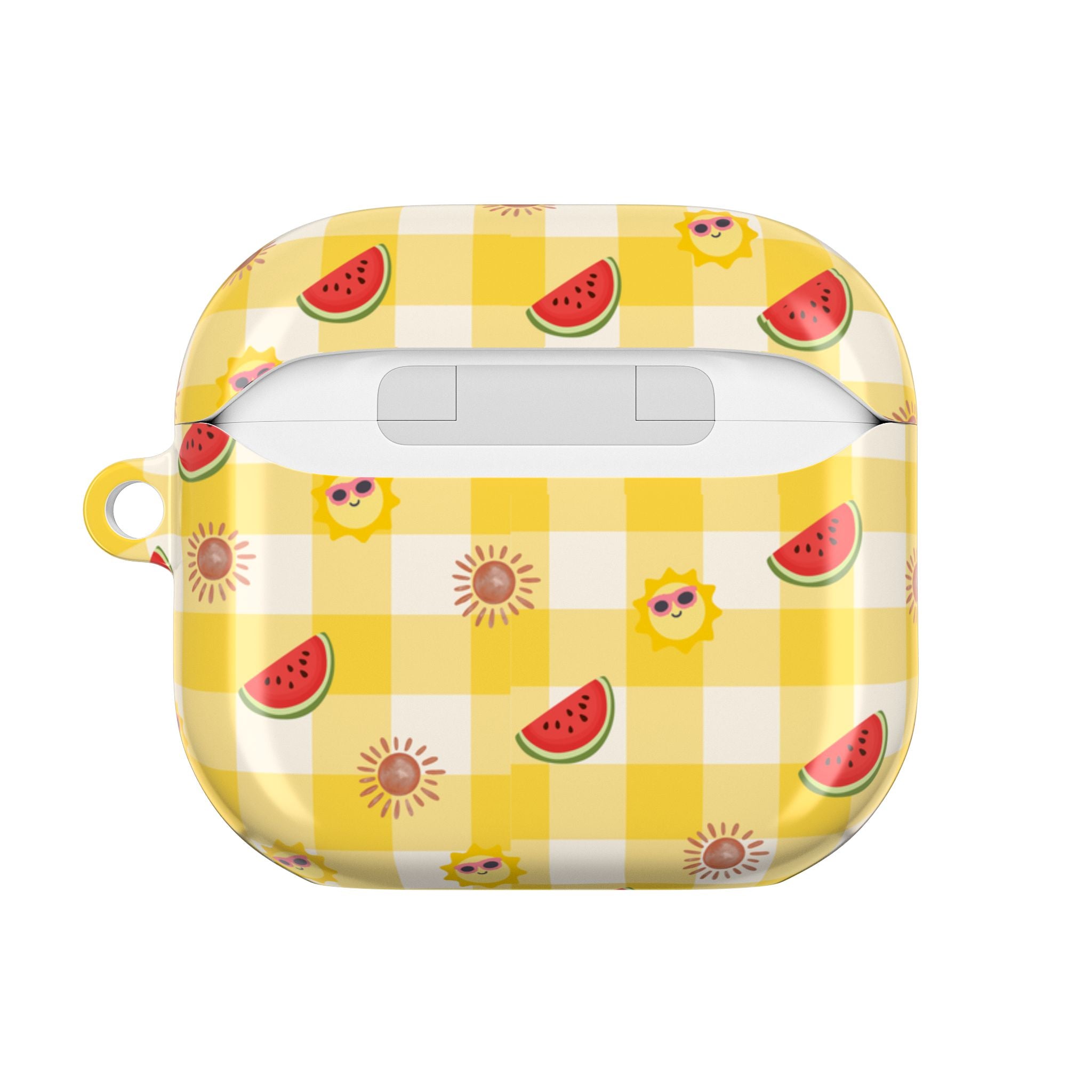 Summer Picnic AirPods Case — Yellow Gingham Watermelon & Sunglasses Sun Design
