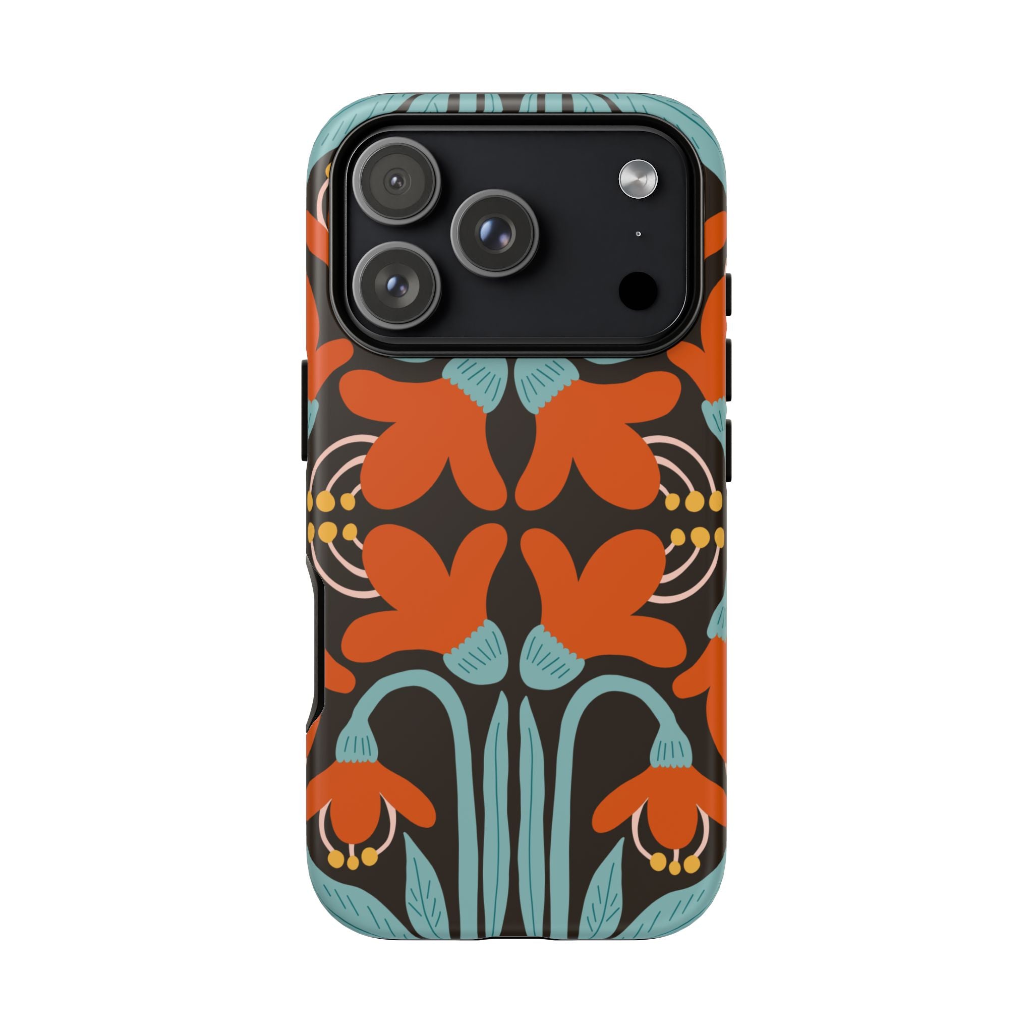 Floral Retro Tough Phone Case - Orange & Teal Pattern