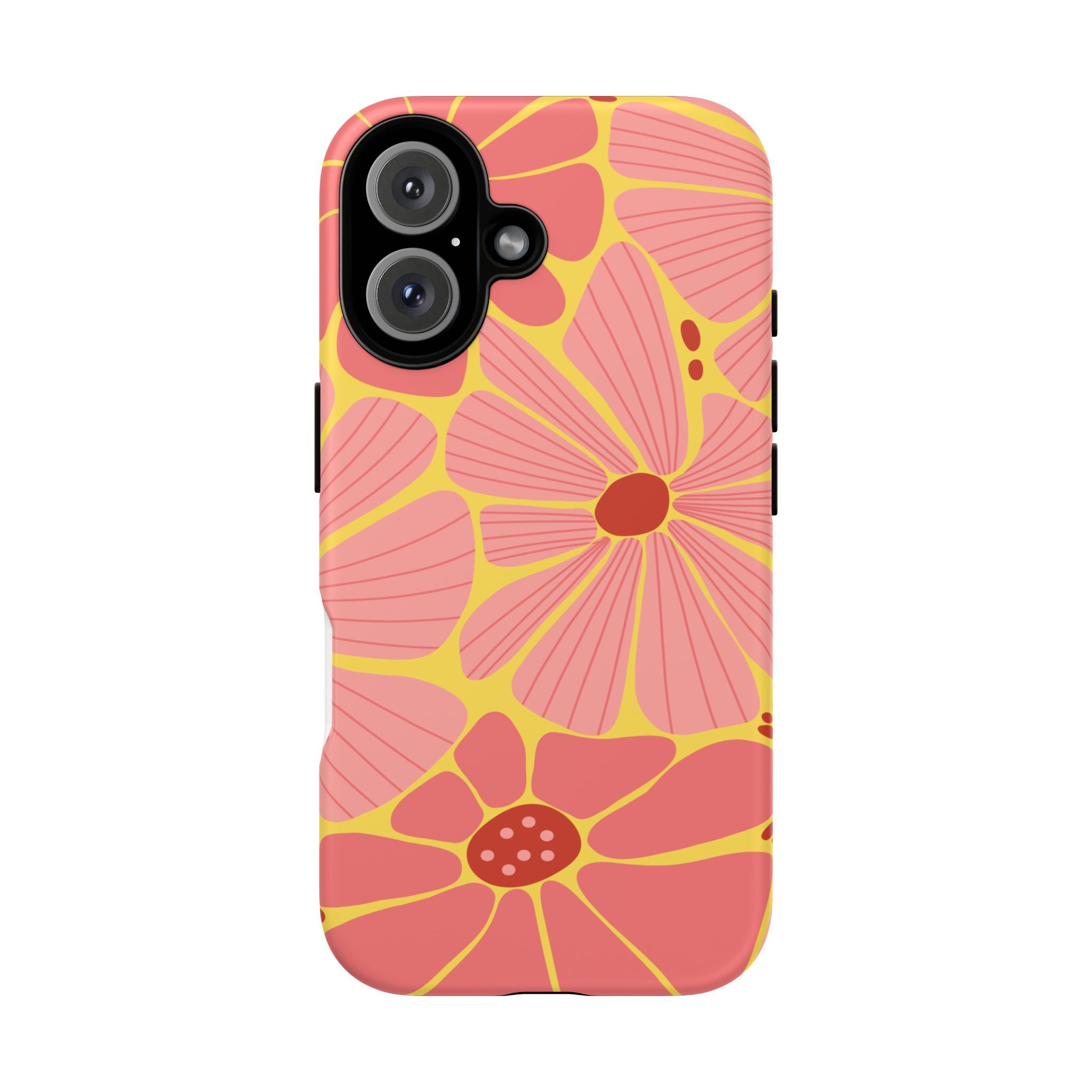 Floral Retro Phone Case – Pink & Coral Daisy Protective Cover