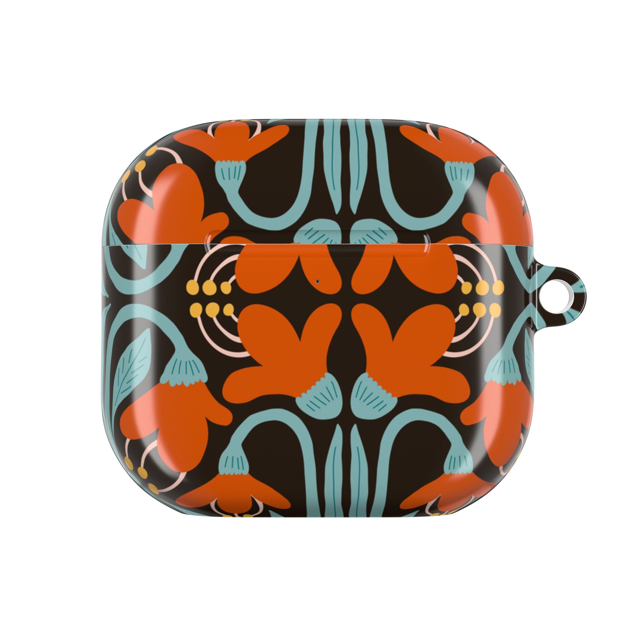 Floral Retro Pattern AirPod Case — Orange & Teal Decorative Earbud Cover