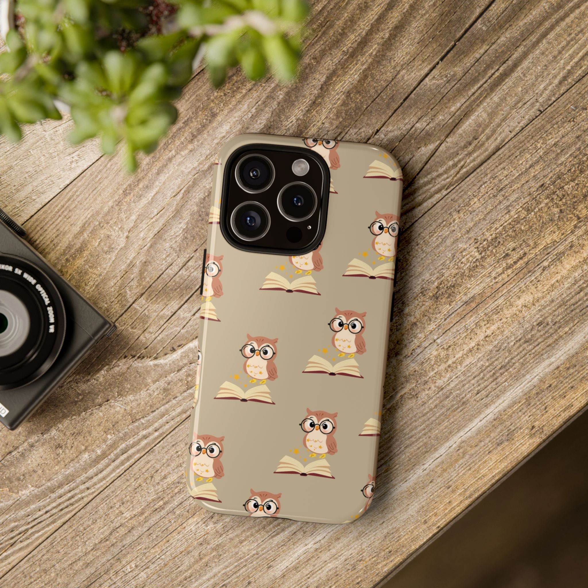 Owl & Book Pattern Tough Phone Case — Cute Study-Themed Protective Cover