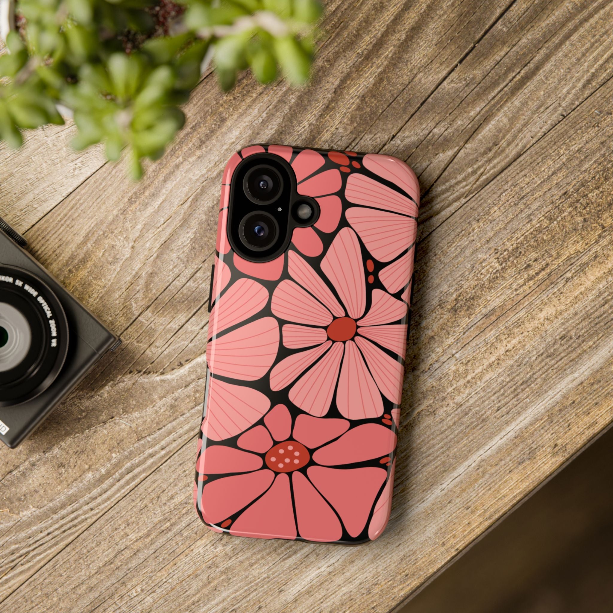 Floral Art Deco Tough Phone Case — Orange & Teal Botanical Pattern
