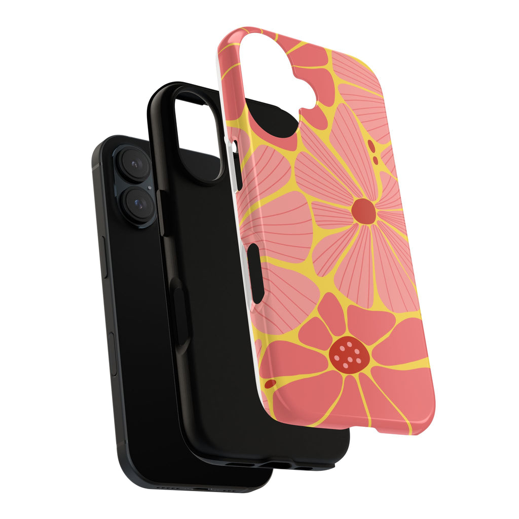 Floral Retro Phone Case – Pink & Coral Daisy Protective Cover