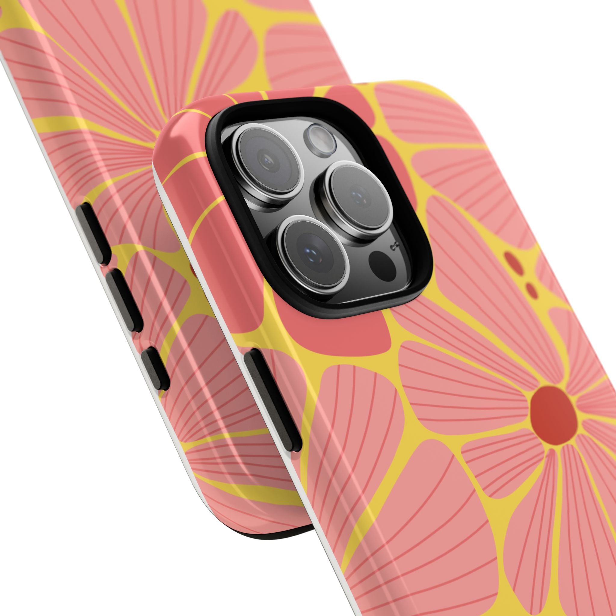 Floral Retro Phone Case – Pink & Coral Daisy Protective Cover