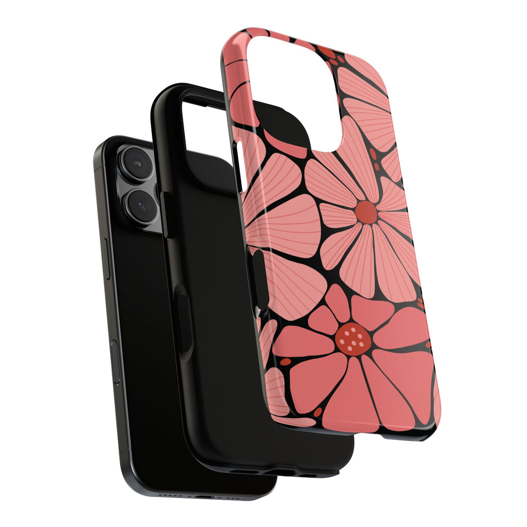 Floral Art Deco Tough Phone Case — Orange & Teal Botanical Pattern