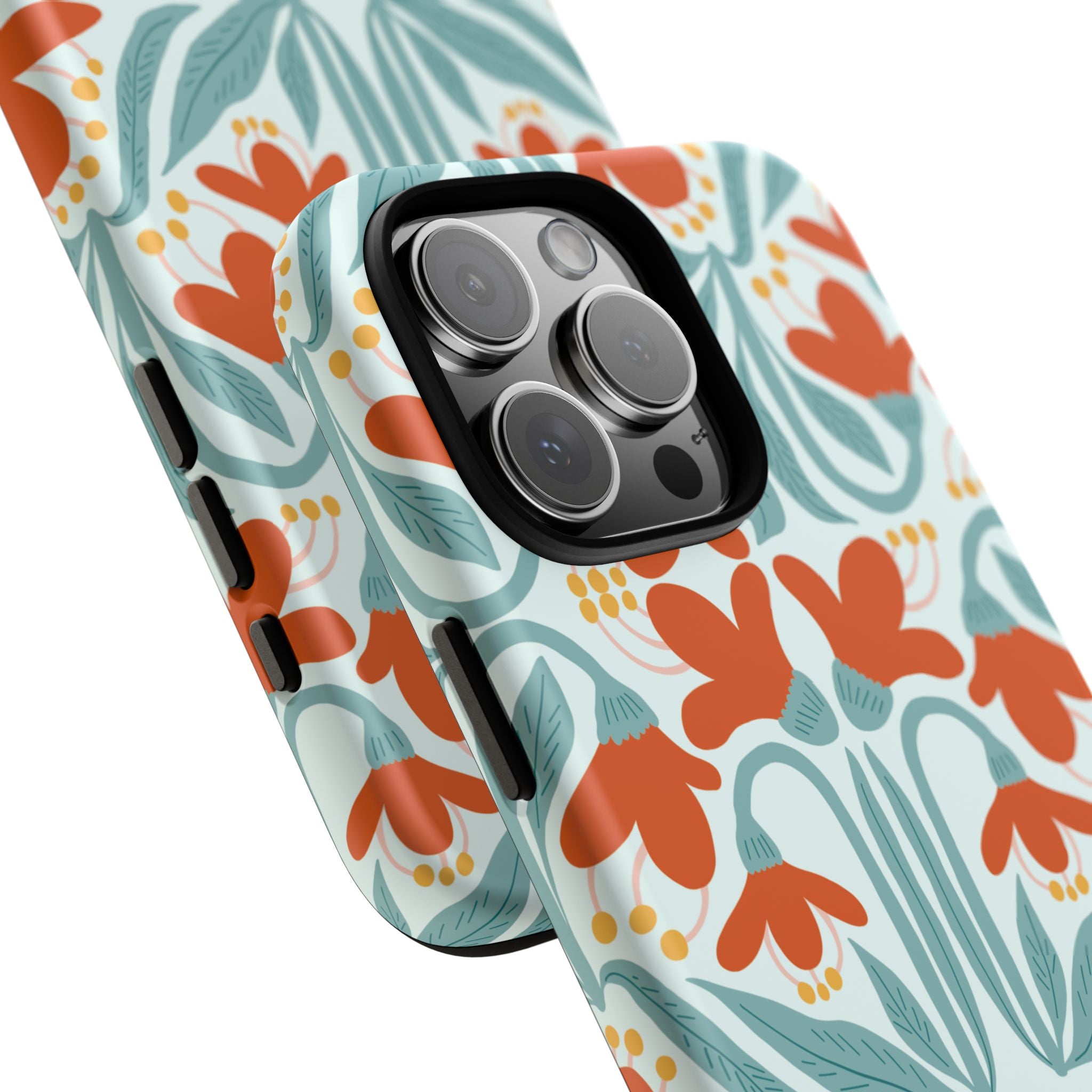 Floral Retro Phone Case – Orange Teal Vintage Blossom Tough Case