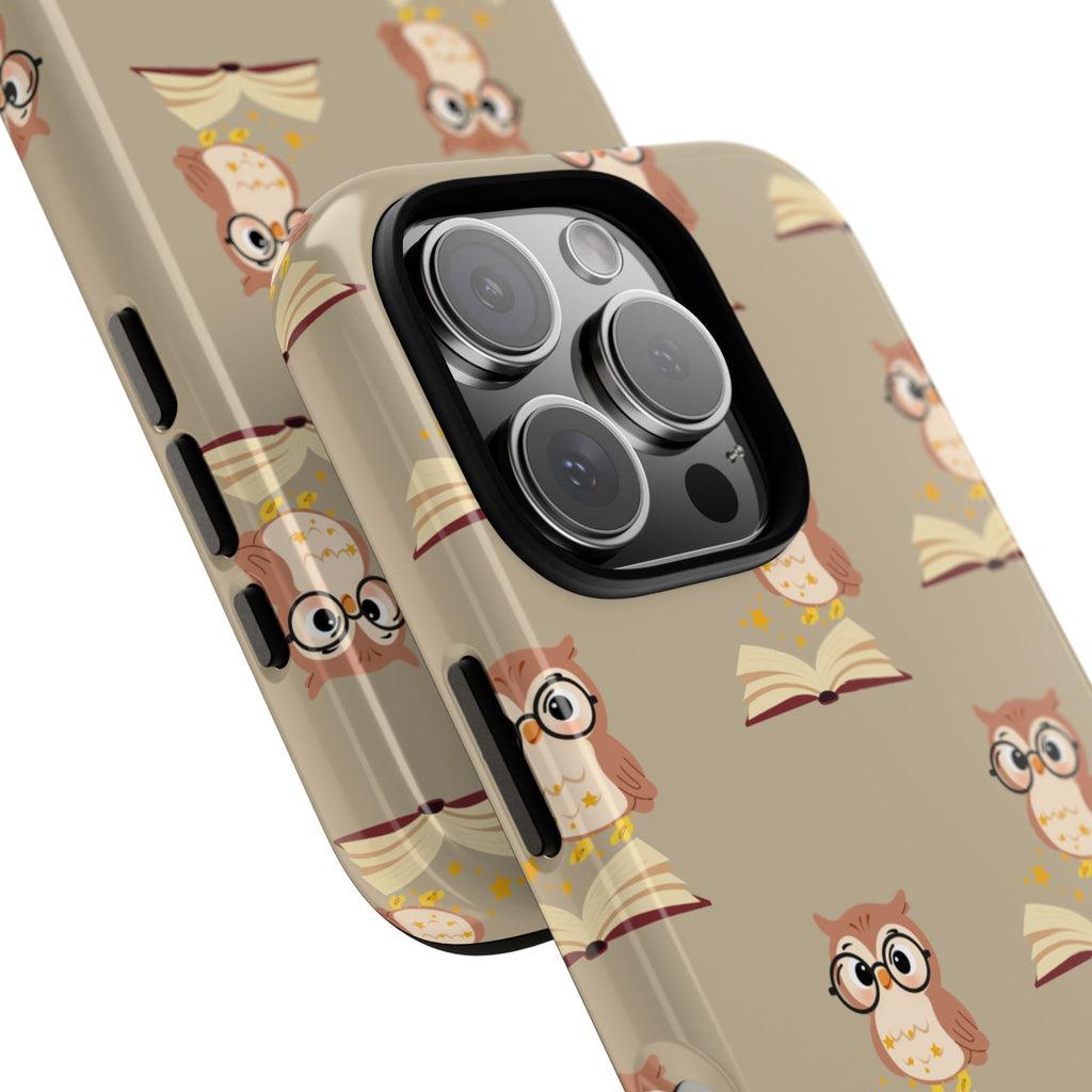 Owl & Book Pattern Tough Phone Case — Cute Study-Themed Protective Cover