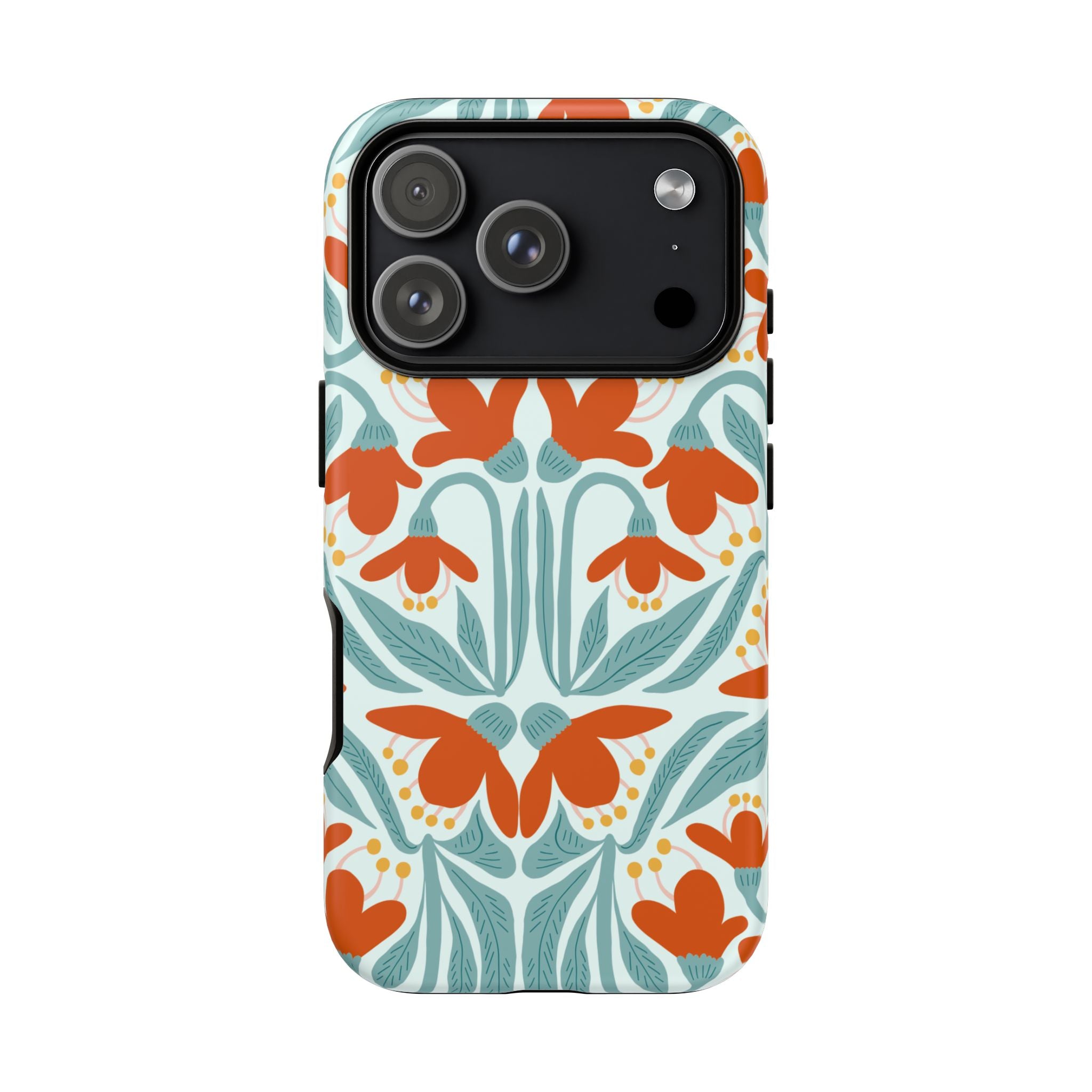 Floral Retro Phone Case – Orange Teal Vintage Blossom Tough Case
