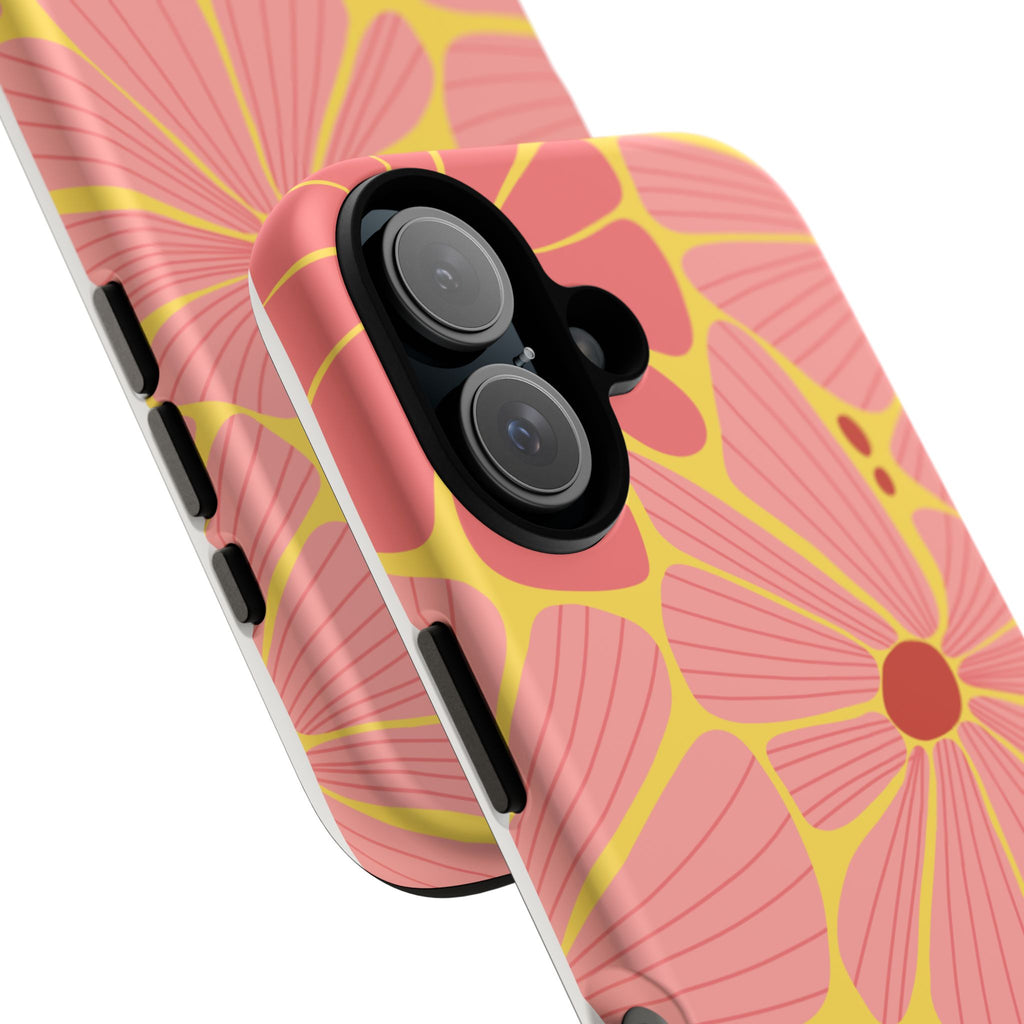 Floral Retro Phone Case – Pink & Coral Daisy Protective Cover
