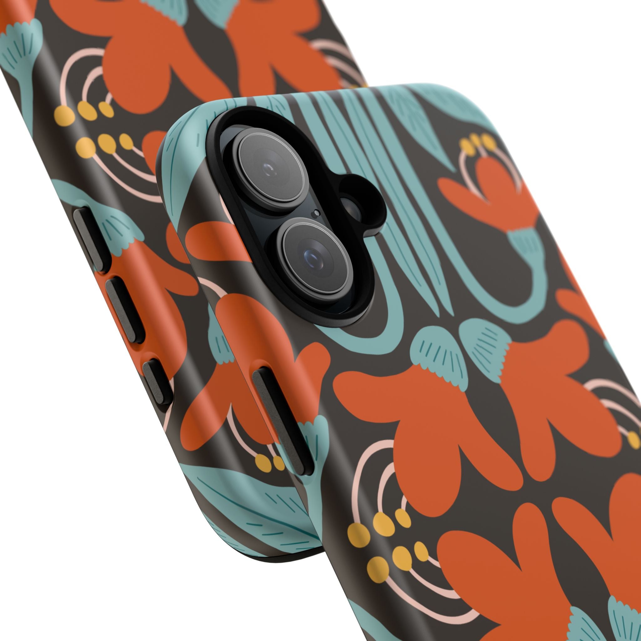 Floral Retro Tough Phone Case - Orange & Teal Pattern