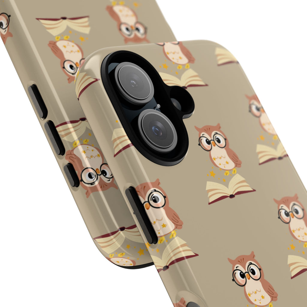 Owl & Book Pattern Tough Phone Case — Cute Study-Themed Protective Cover