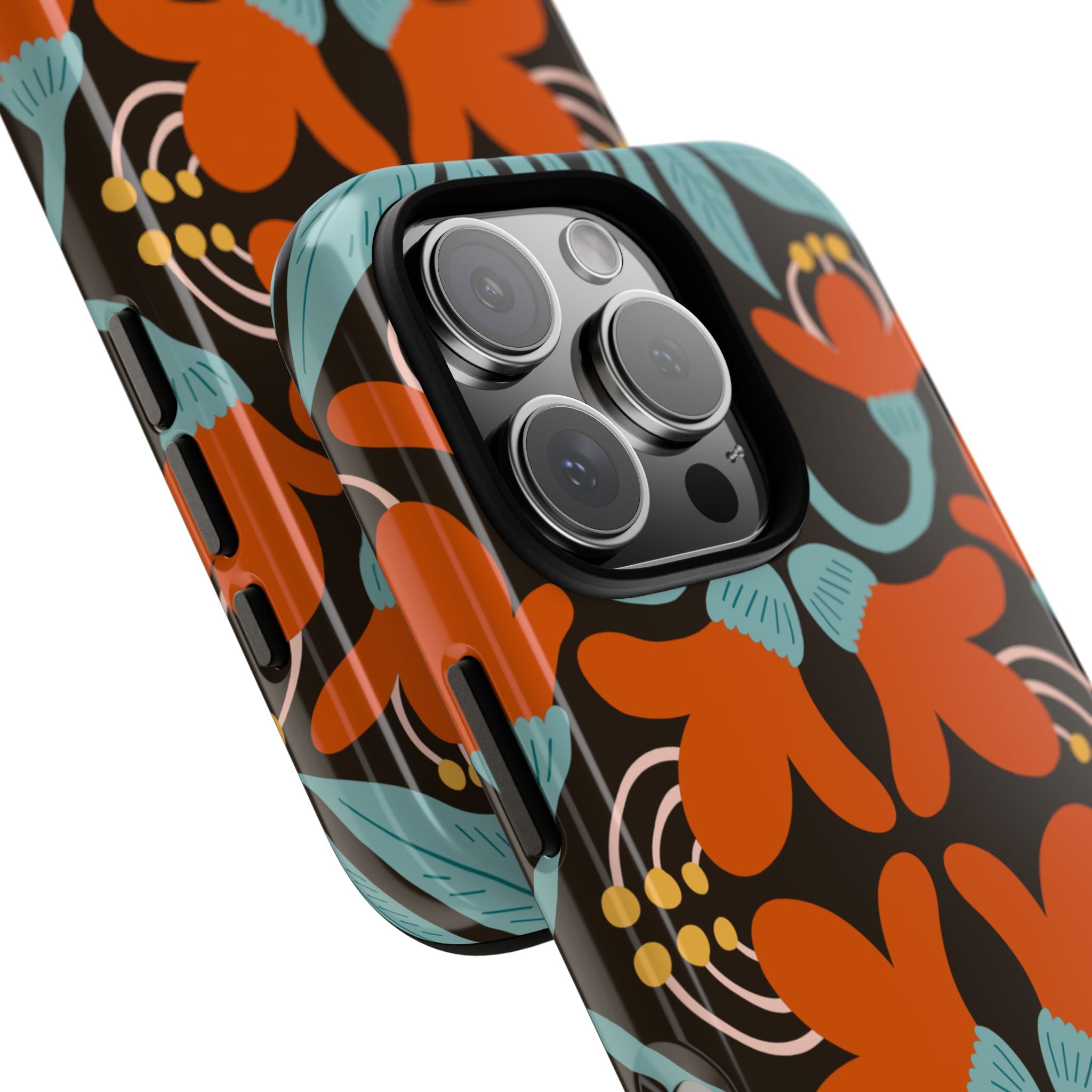 Floral Retro Tough Phone Case - Orange & Teal Pattern