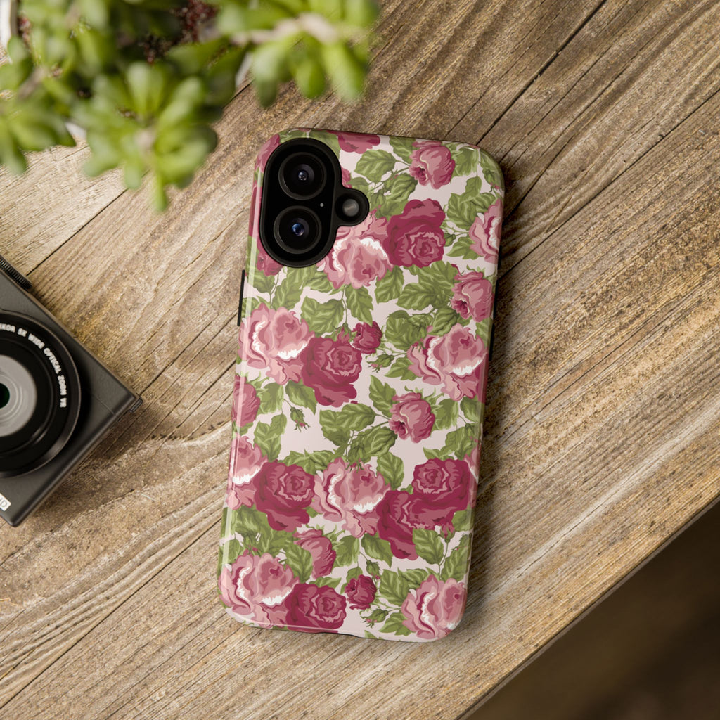 Floral Vintage Rose Tough Phone Case — Pink Garden Protective Cover