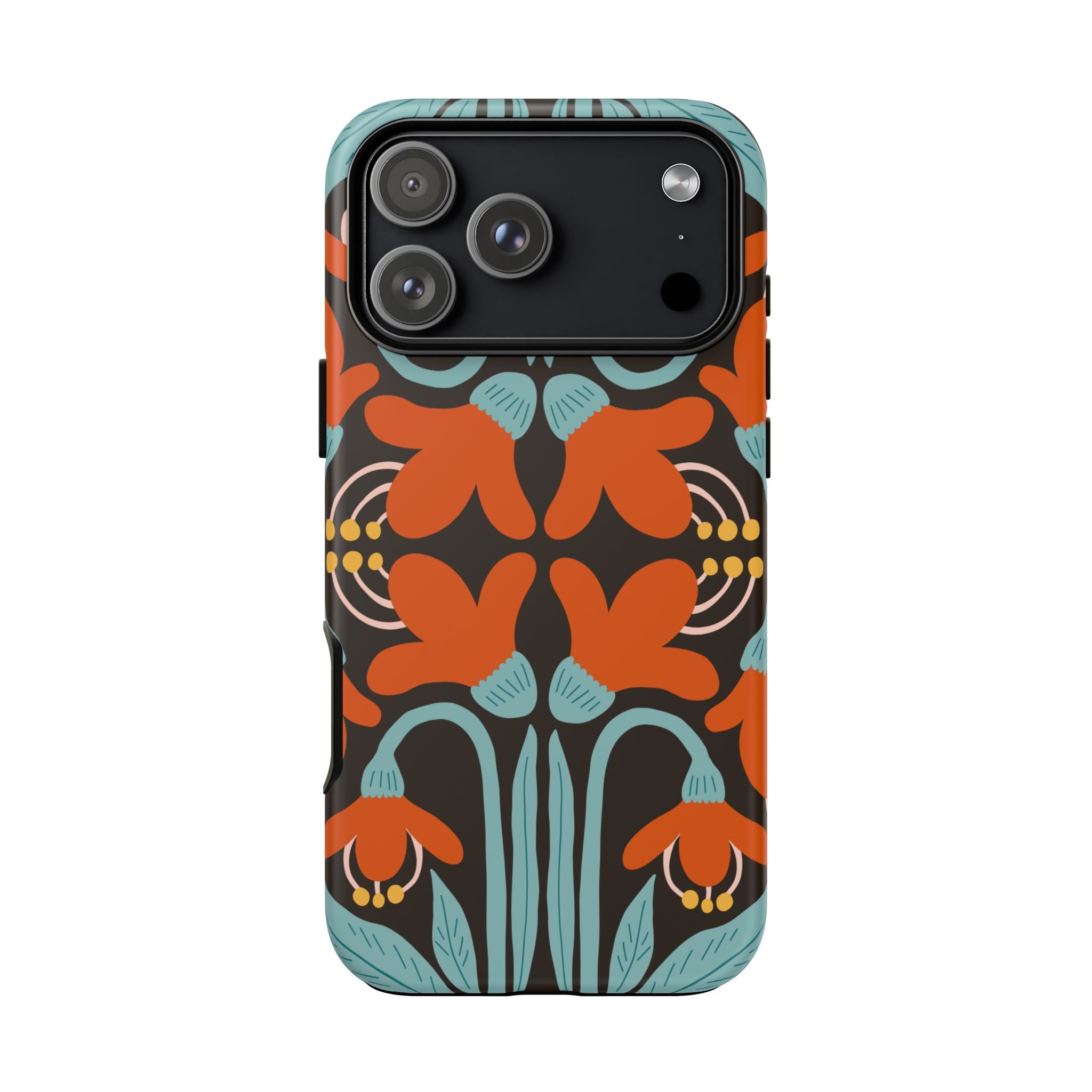 Floral Retro Tough Phone Case - Orange & Teal Pattern