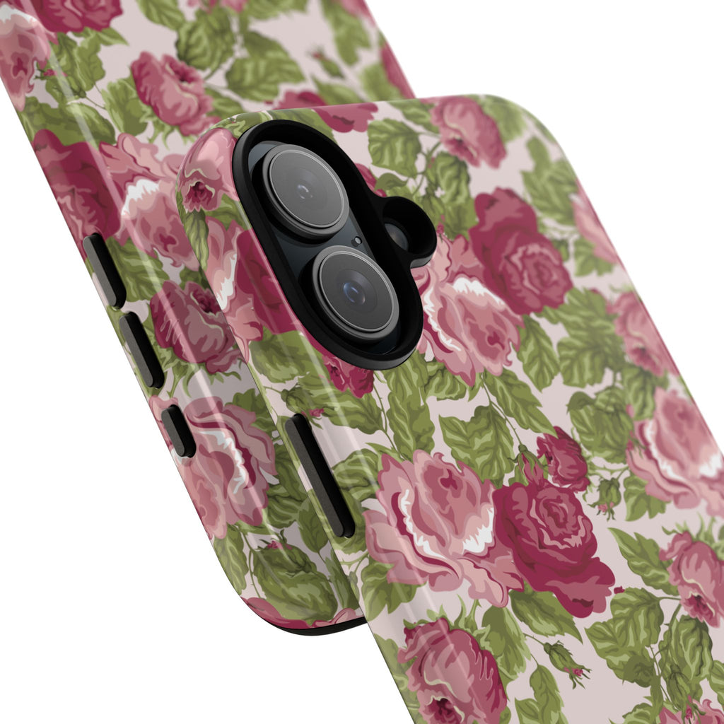 Floral Vintage Rose Tough Phone Case — Pink Garden Protective Cover