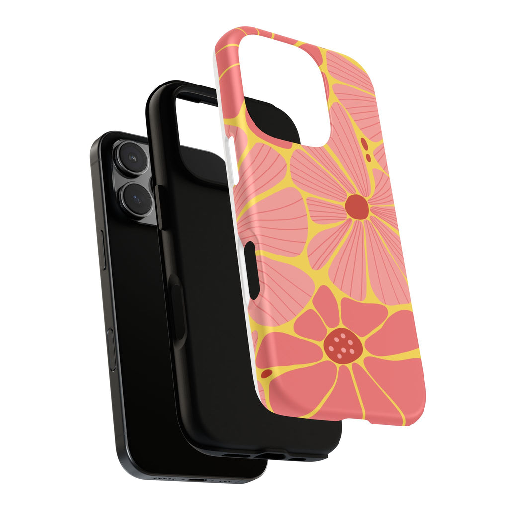 Floral Retro Phone Case – Pink & Coral Daisy Protective Cover