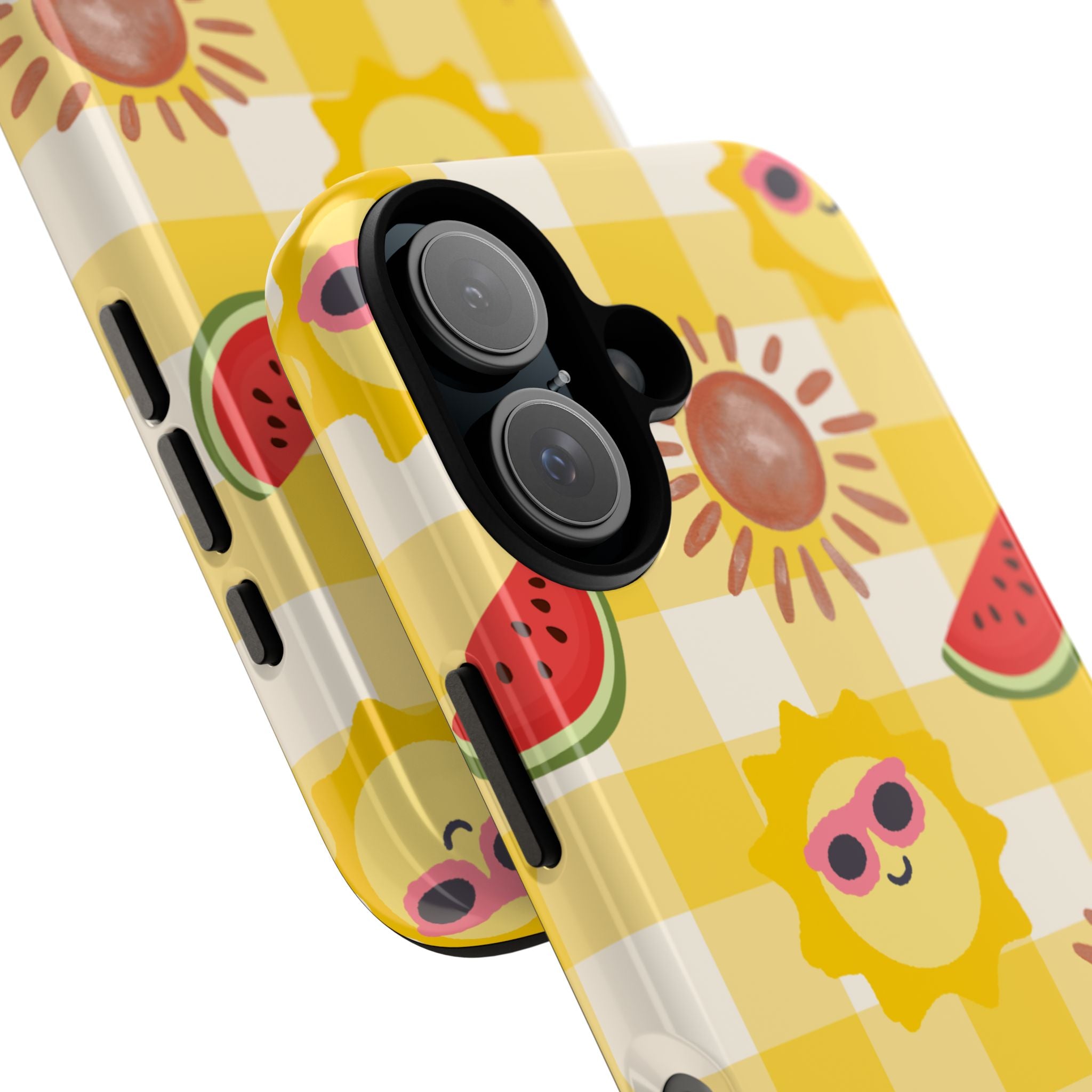 Summer Sun & Watermelon Phone Case — Cute Yellow Check Protective Tough Case