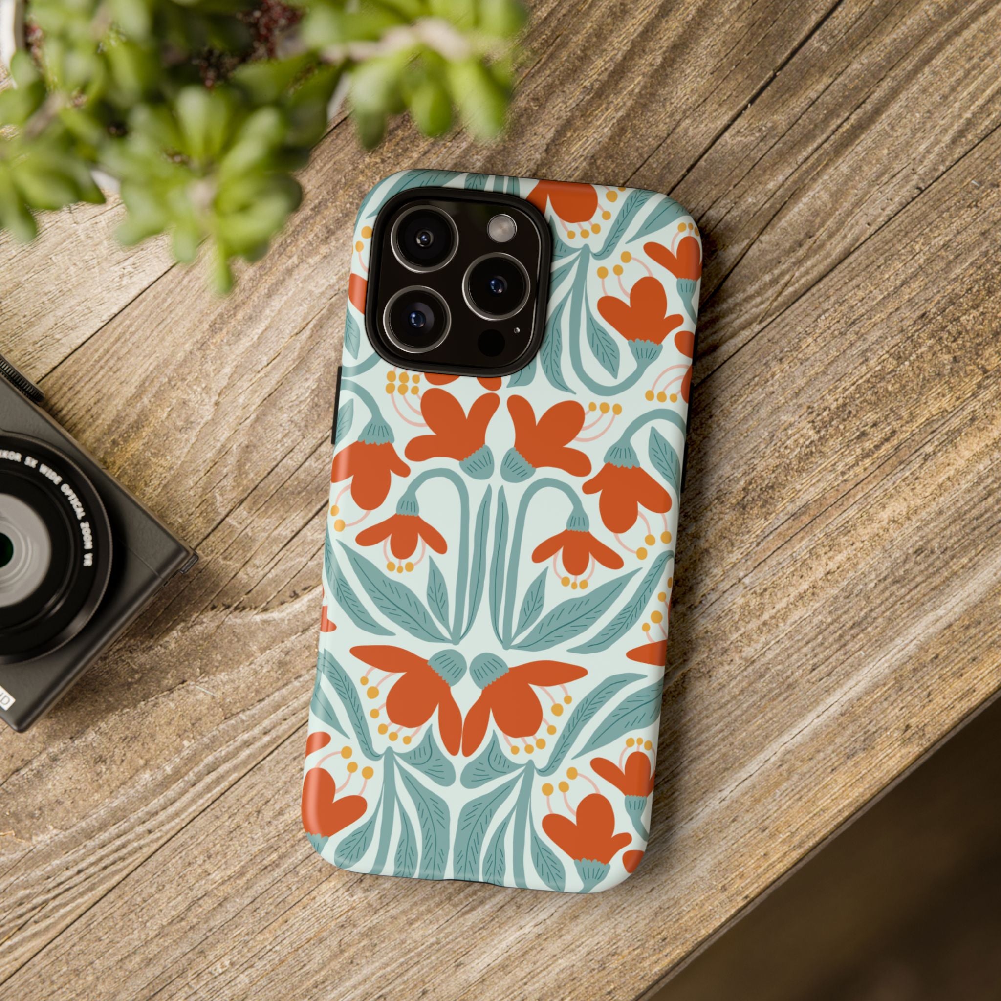 Floral Retro Phone Case – Orange Teal Vintage Blossom Tough Case