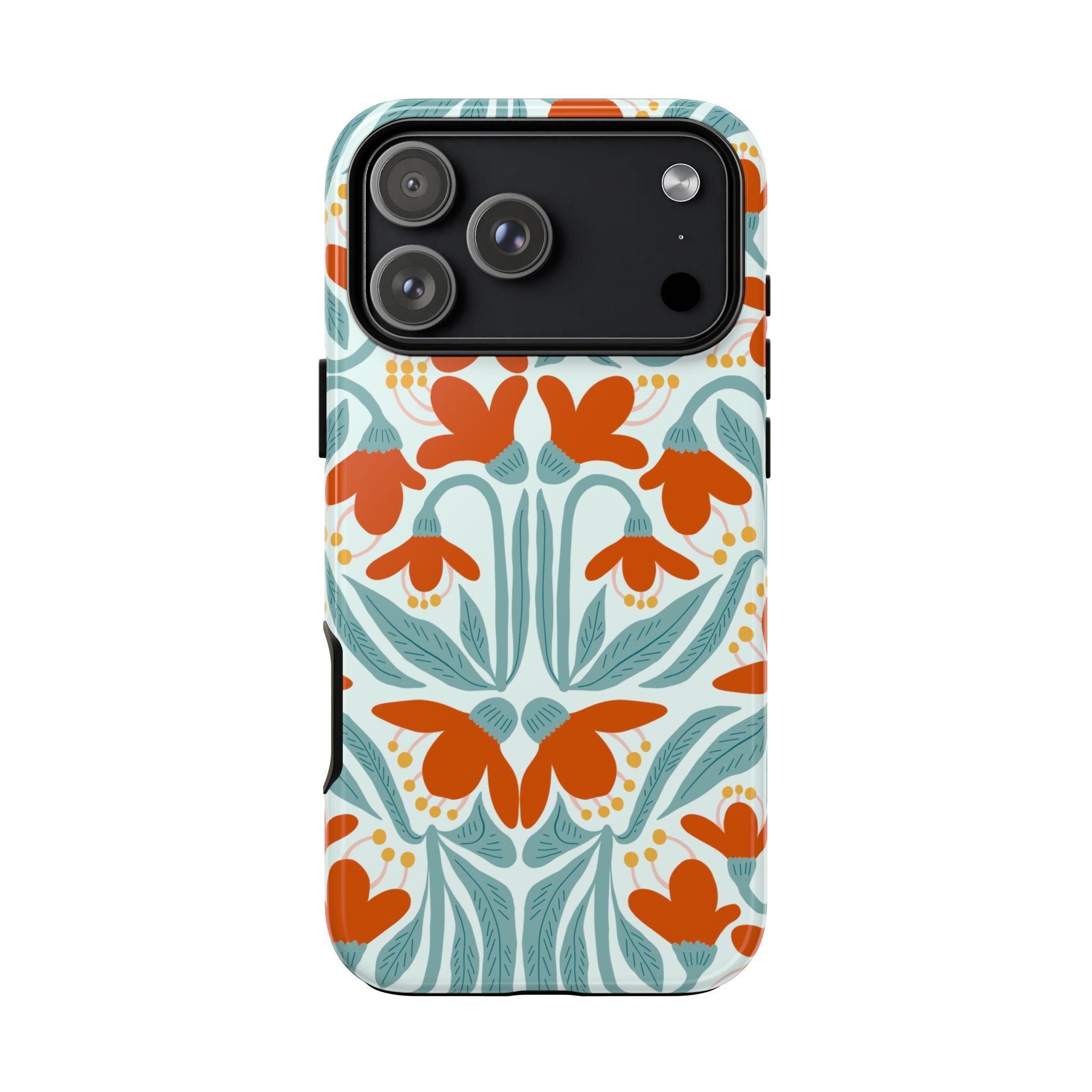 Floral Retro Phone Case – Orange Teal Vintage Blossom Tough Case