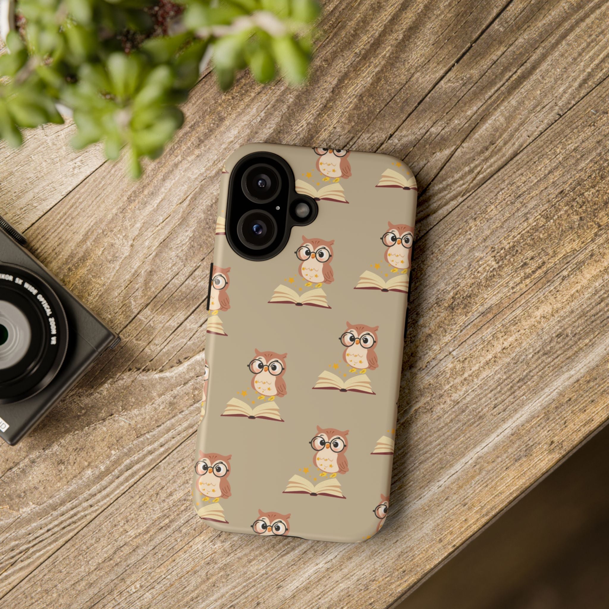 Owl & Book Pattern Tough Phone Case — Cute Study-Themed Protective Cover