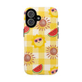 Summer Sun & Watermelon Phone Case — Cute Yellow Check Protective Tough Case