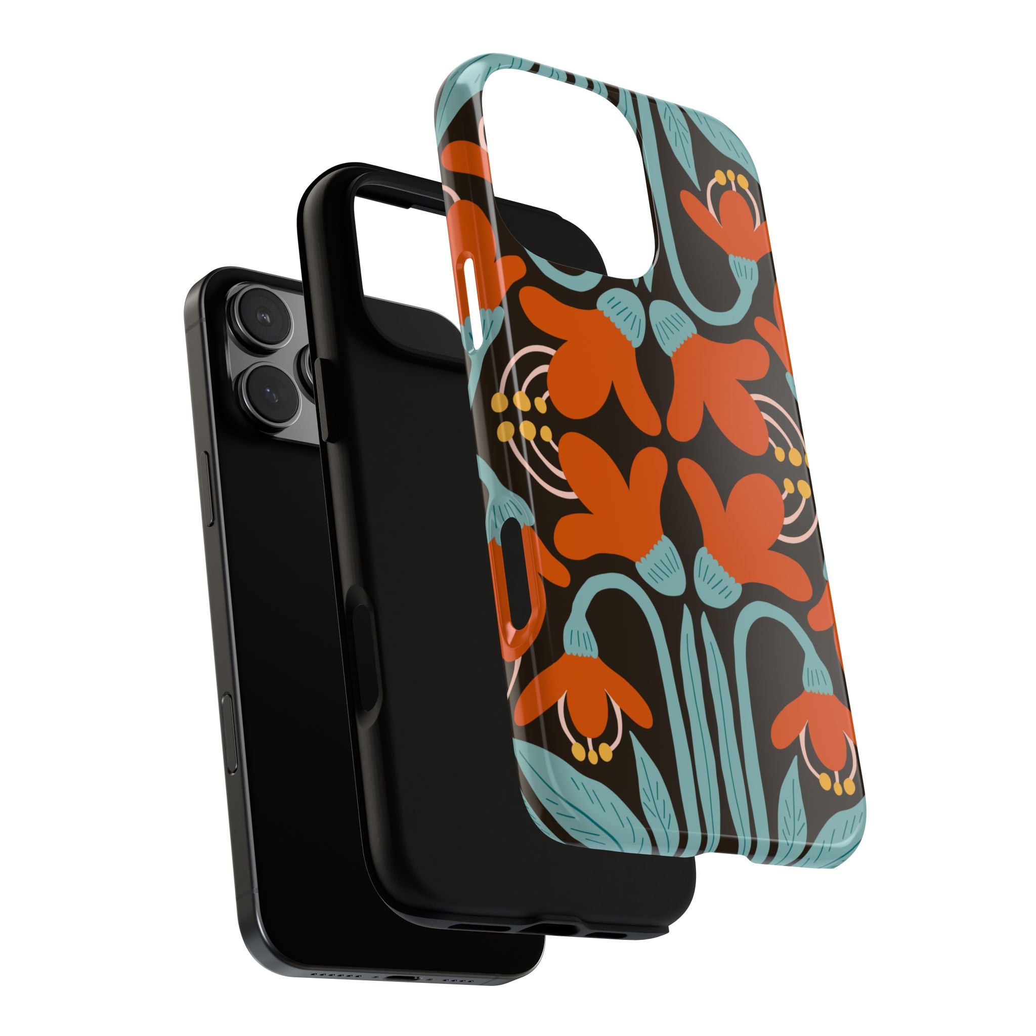 Floral Retro Tough Phone Case - Orange & Teal Pattern