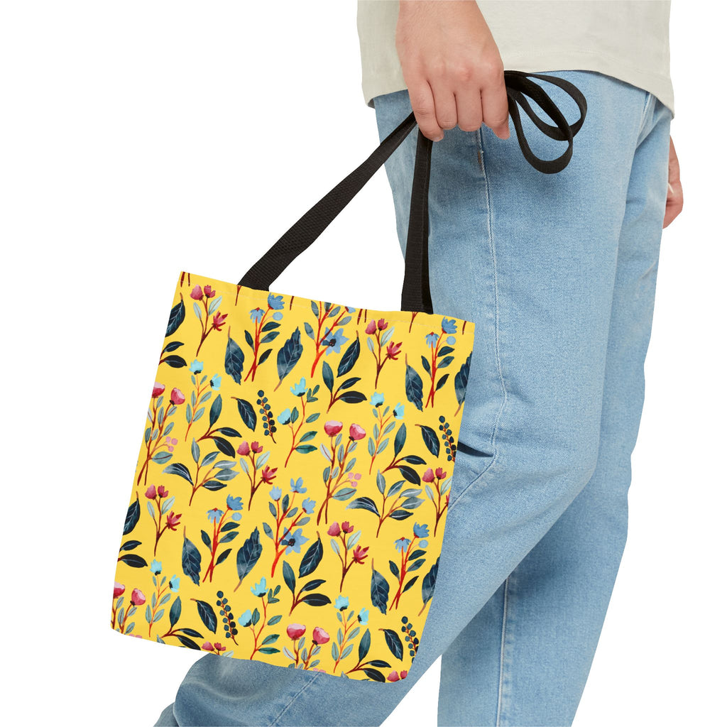 Floral Yellow Tote Bag – Bright Botanical All-Over Print