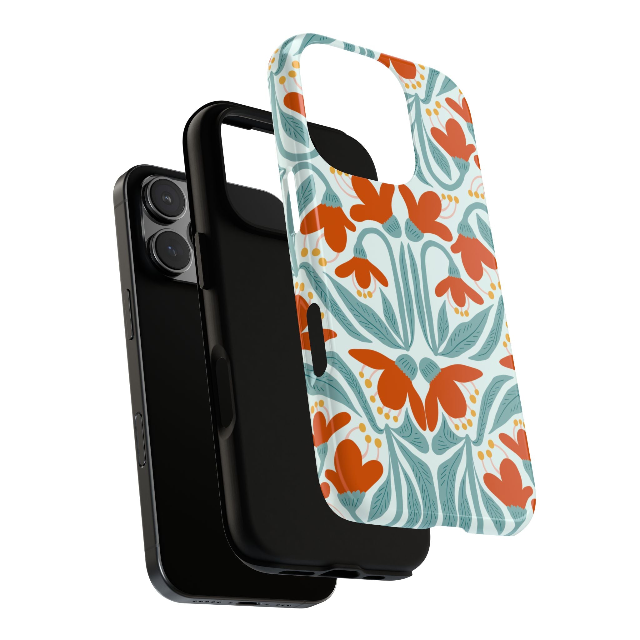 Floral Retro Phone Case – Orange Teal Vintage Blossom Tough Case
